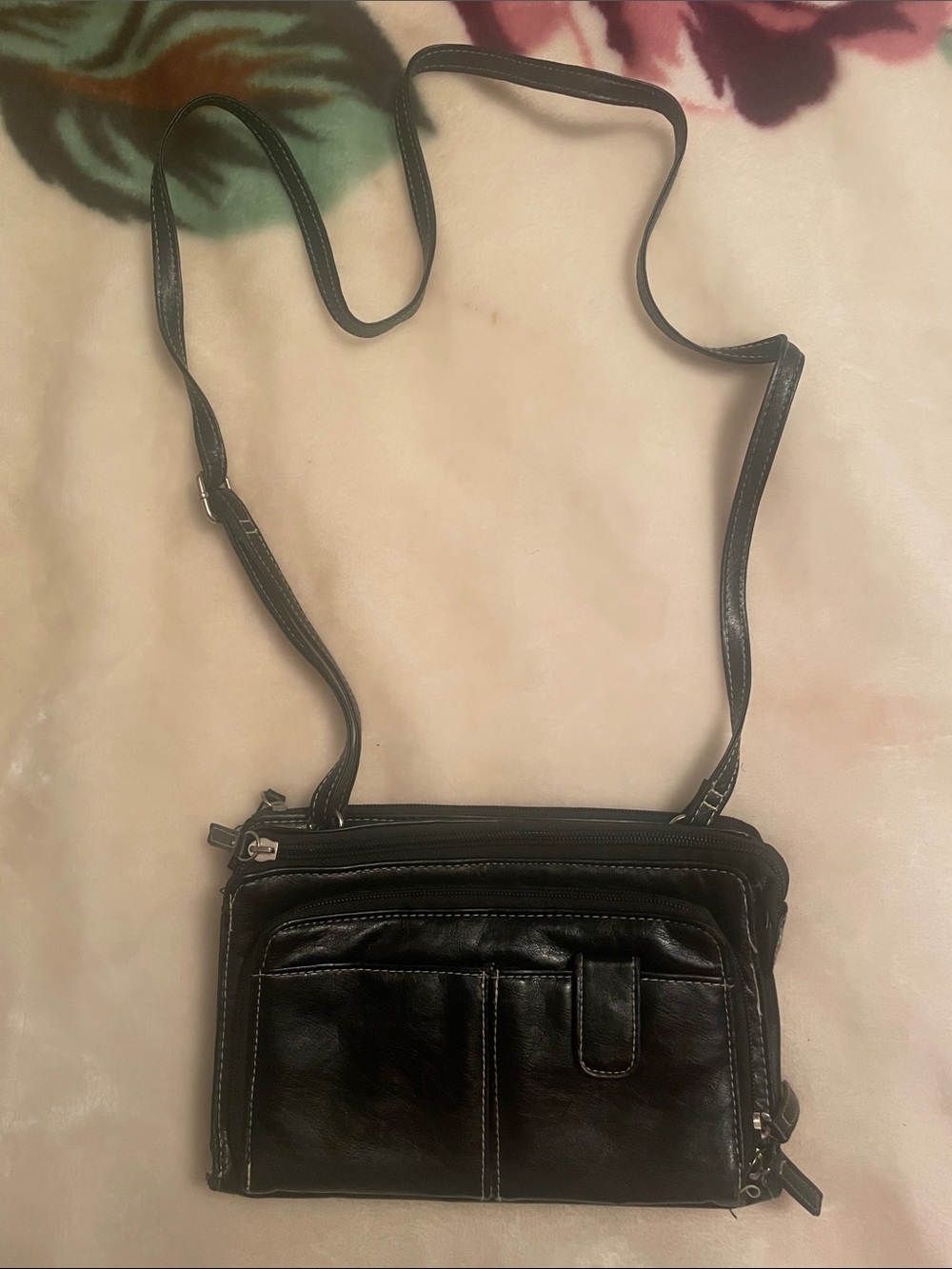 Black Crossbody Leather Organizer Bag - Women